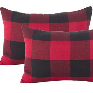 Set of 2 Black & Red Buffalo Check Cotton 13"x20" Lumbar Throw Pillow Covers